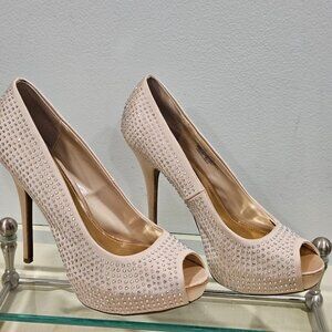 Jennifer Lopez  JLBlingy Blush Peep Toe Platform Heel Rhinestones Size 8 1/2 M
